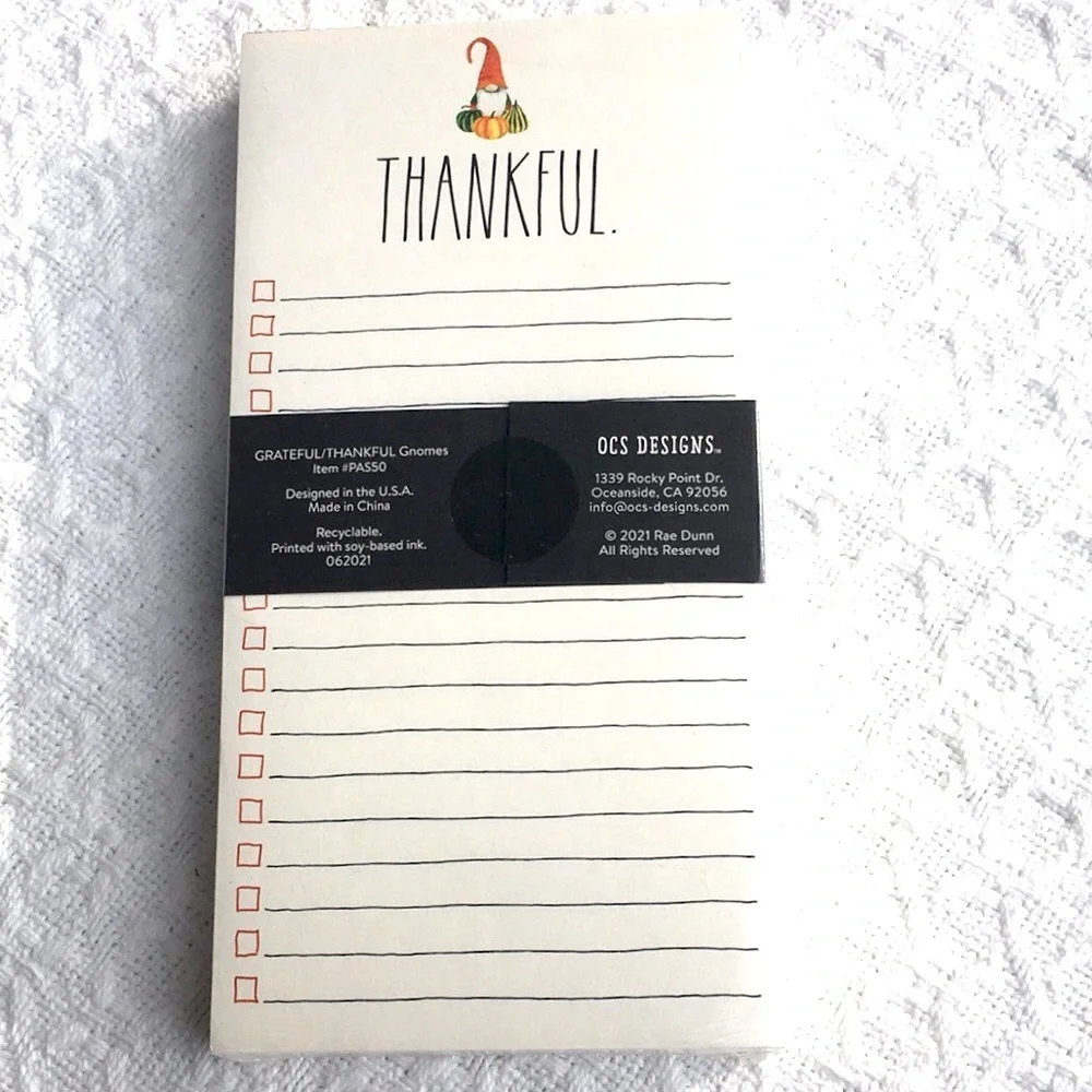 RAE DUNN GNOME LIST PADS BUNDLE: GRATEFUL THANKFUL